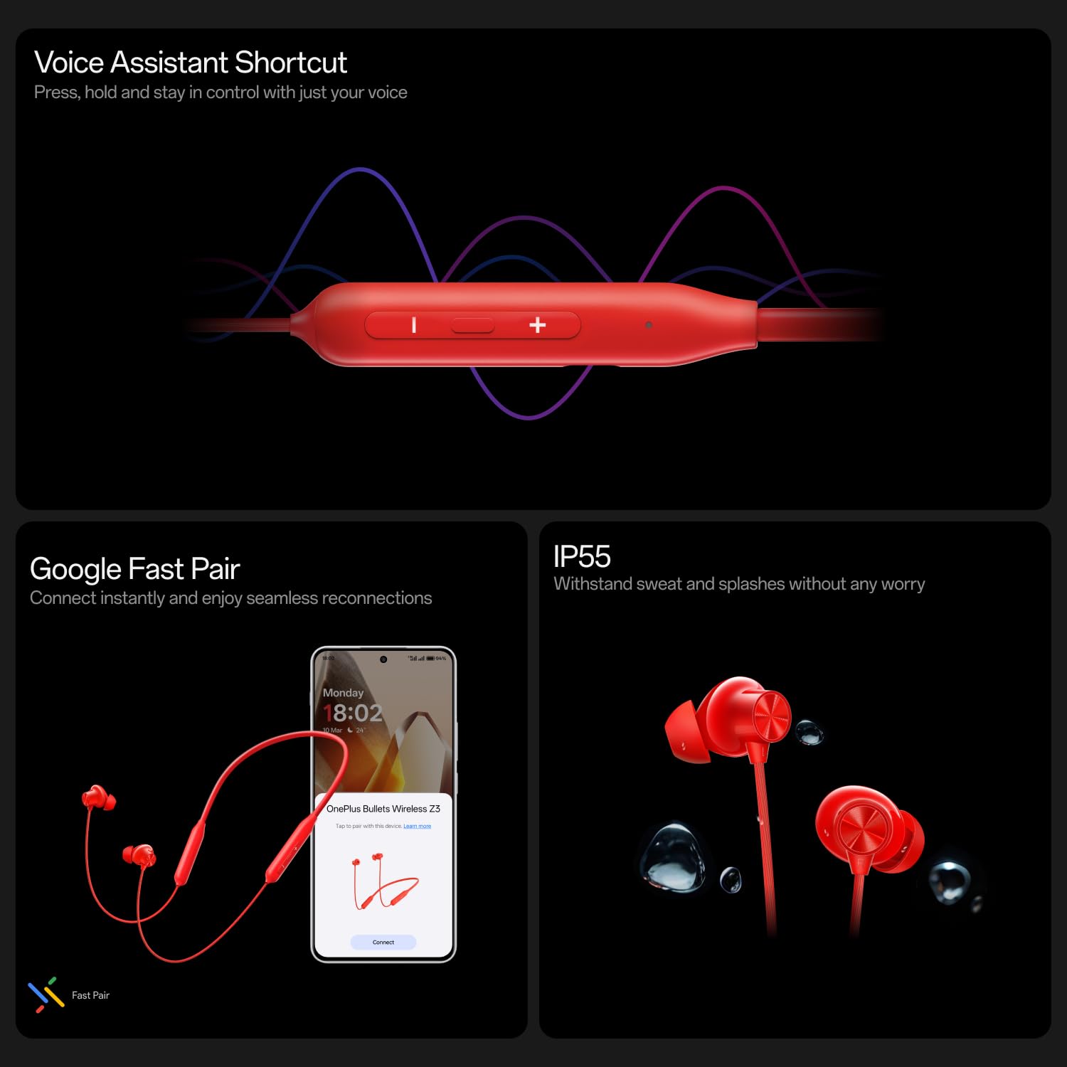 OnePlus Bullets Wireless Z3 in-Ear Neckband with 12.4mm Drivers, 3D Spatial Audio,10 mins Charge for 27 hrs Playback, 4 EQ preset, Dynamic bass Enhancement & BT5.4
