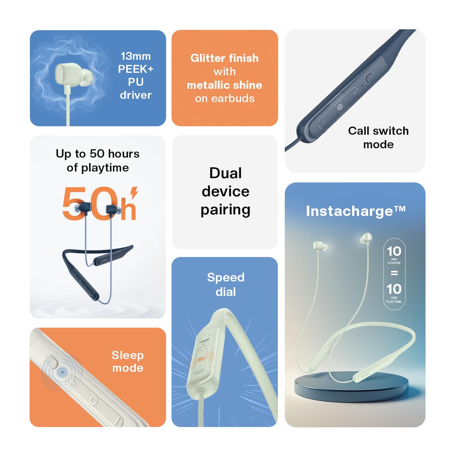 Noise Newly Launched Airwave Crest Bluetooth in Ear Neckband with Metallic Shine on Earbuds,50H of Playtime, EQ Modes, Dual Device Pairing,13mm PEEK+PU Driver, BT v5.4(Velvet Green)