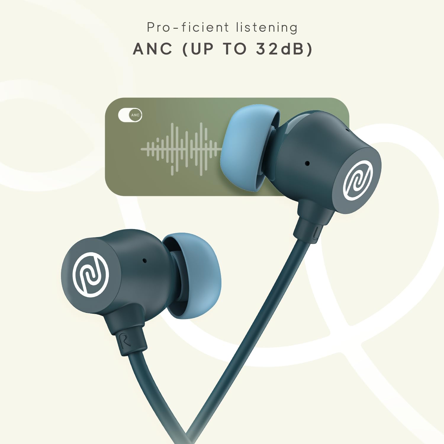 Noise Airwave Pro Bluetooth in Ear Neckband with Upto 32 dB ANC, 60H of Playtime, Dual Device Pairing, 3 Mic ENC for Calling, Low Latency(Upto 40ms), 13mm Driver (Metallic Blue)