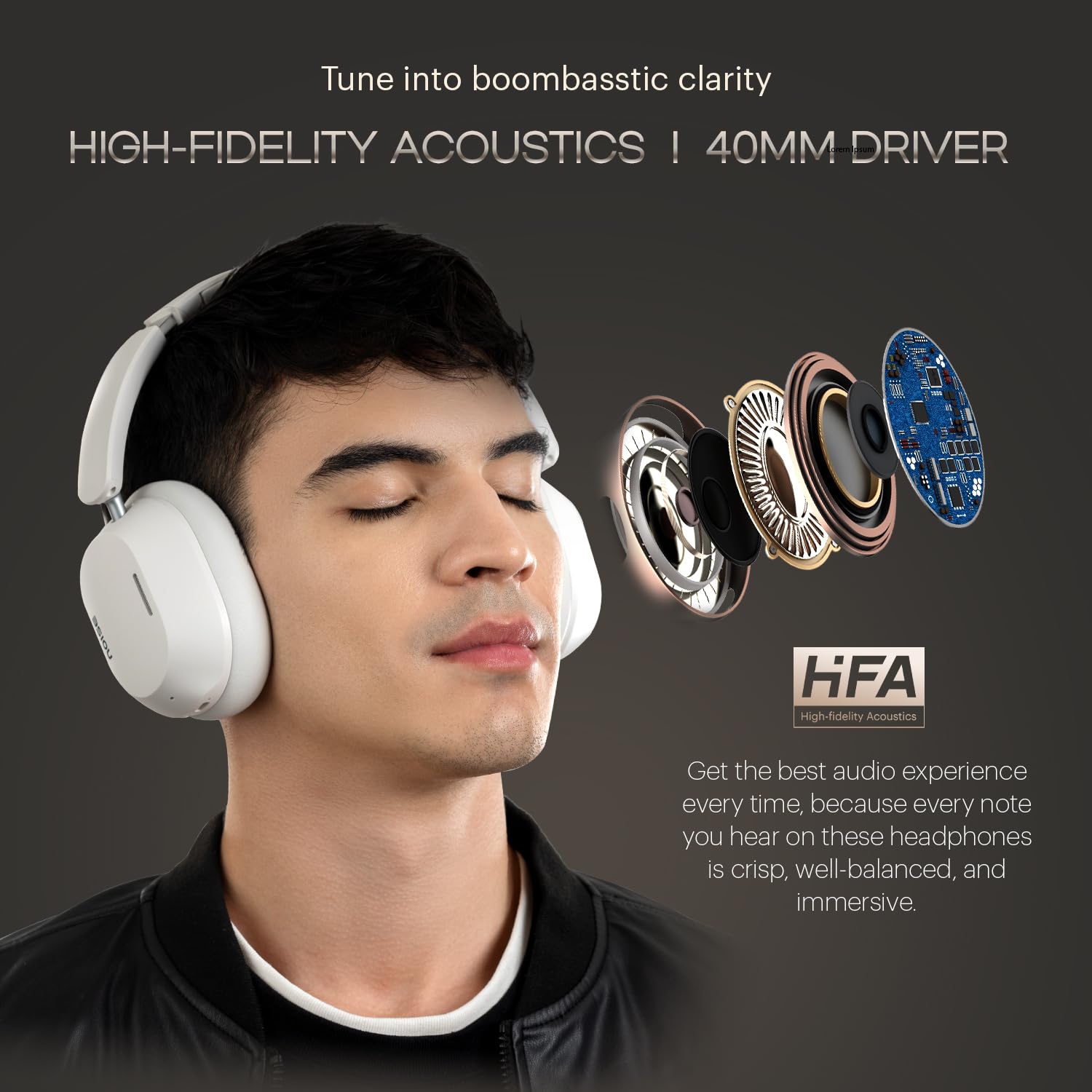 Noise Airwave Max 5 Wireless Over-Ear Headphones with Adaptive Hybrid ANC (up to 50dB), HFA Tech, 80H Playtime, Dual Pairing(Calm Beige)