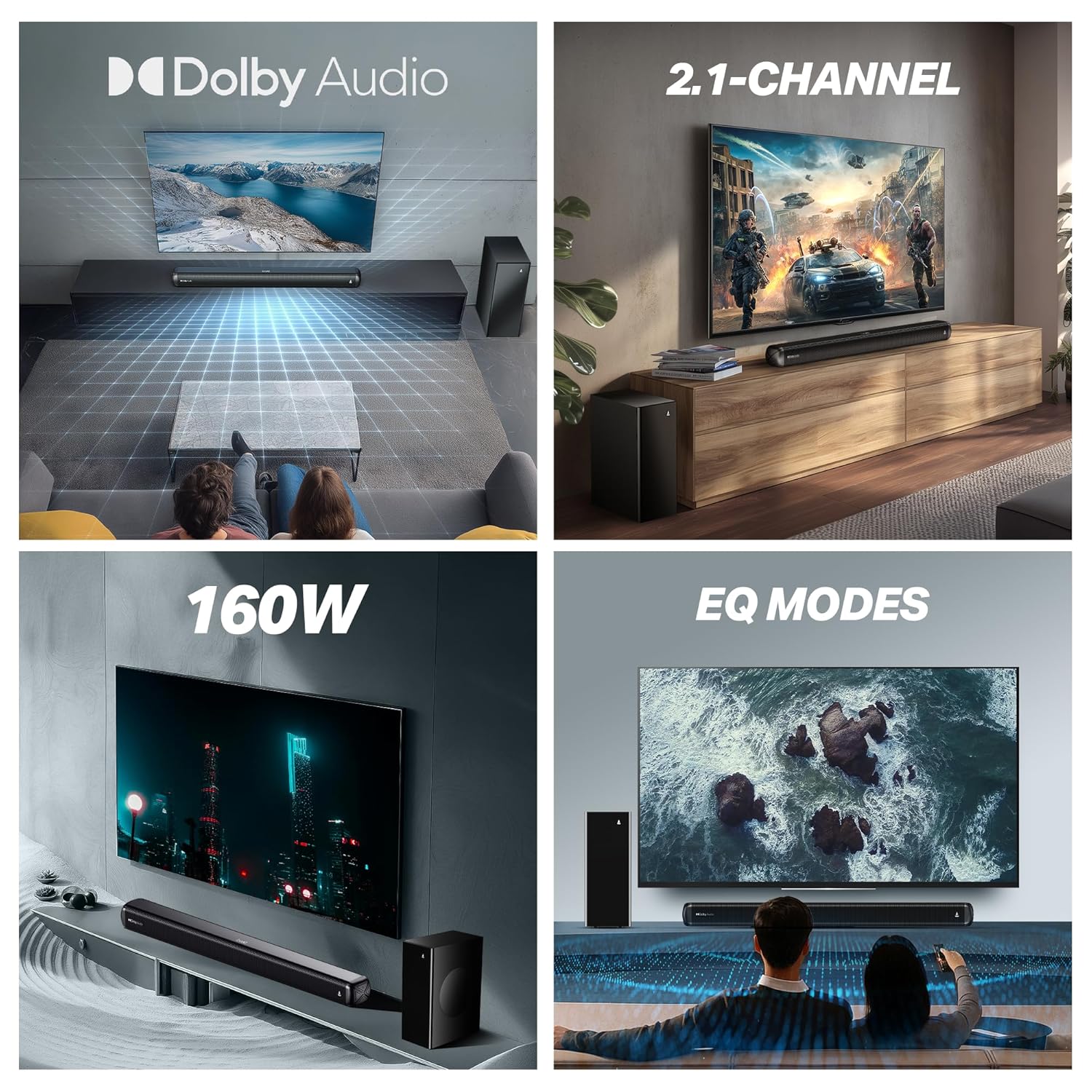 boAt 2025 Launch Aavante 2.1 1600D / Orion Plus, Dolby Audio, 160W Signature Sound, 2.1CH Wired Subwoofer,Multiple Ports & EQ Modes, Bluetooth Sound bar, Home Theatre Soundbar Speaker (Premium Black)