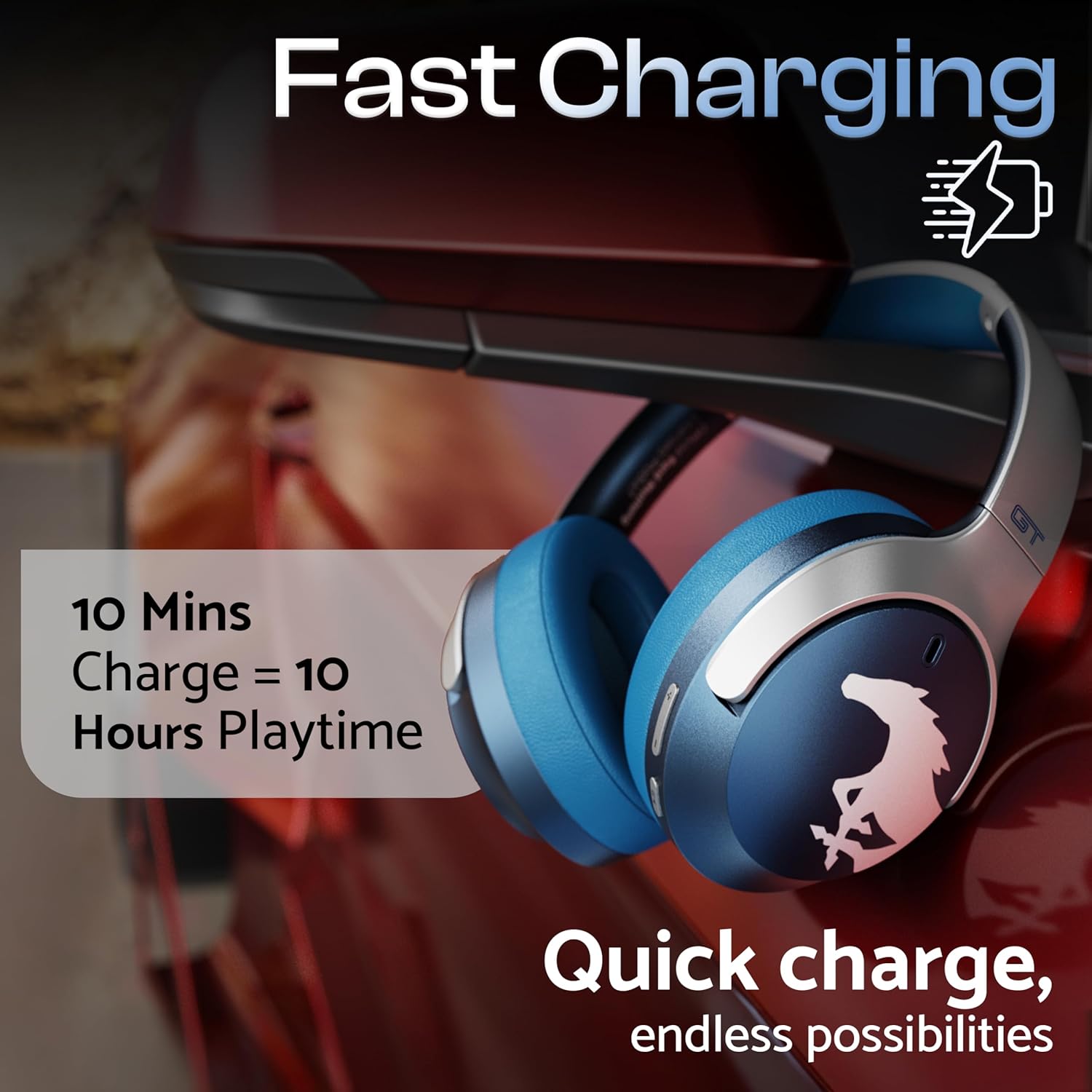 Boult GOBOULT (Formerly Mustang Q Over Ear Bluetooth Headphones 70H Playtime, 40mm Bass Drivers, Zen ENC Mic, Type-C Fast Charging, 4 EQ Modes, Bluetooth 5.4, AUX Option, IPX5 Wireless Headphones