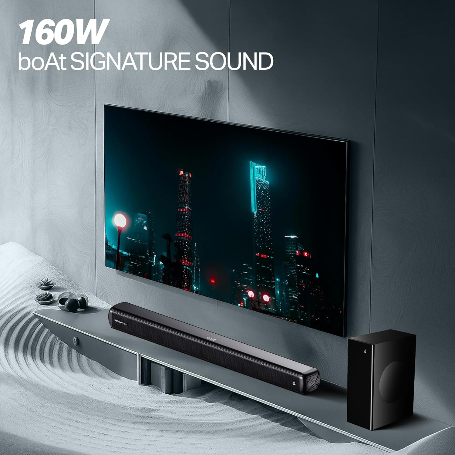 boAt 2025 Launch Aavante 2.1 1600D / Orion Plus, Dolby Audio, 160W Signature Sound, 2.1CH Wired Subwoofer,Multiple Ports & EQ Modes, Bluetooth Sound bar, Home Theatre Soundbar Speaker (Premium Black)