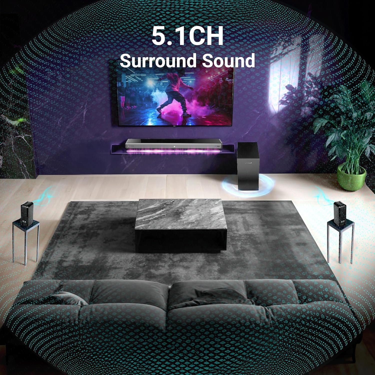 ZEBRONICS Juke BAR 9510WS PRO Dolby 5.1 Soundbar, Dolby Audio, 600 Watts, Wireless (Dual Rear Satellites & 6.5" Subwoofer), Triple Driver Soundbar, Bluetooth v5.1 | HDMI (ARC) | Optical | USB | AUX