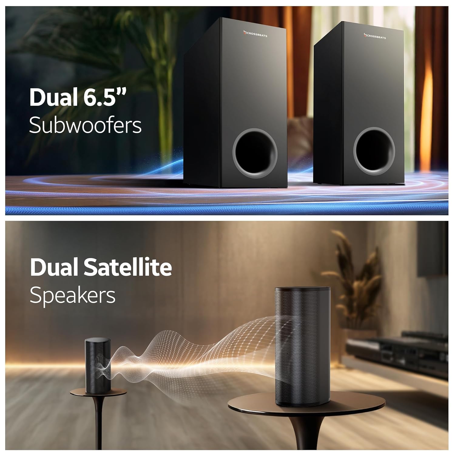 CrossBeats Blaze B2000 5.2 Dolby Home Theater Speaker 900W for TV with 2 subwoofer Satellite Speakers, soundbar for Smart tv | HDMI eARC, USB & Aux | Bluetooth Sound bar Music System Home Theatre